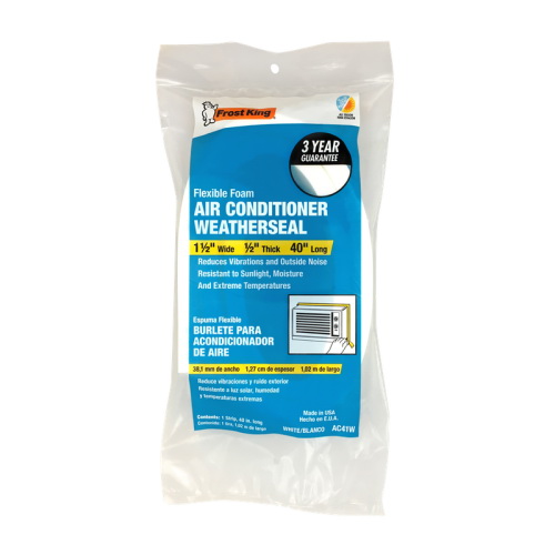 Frost King AC41WA Air Conditioner Weatherseal Strip, 1-1/2 in W, 40 in L, Rubber, White