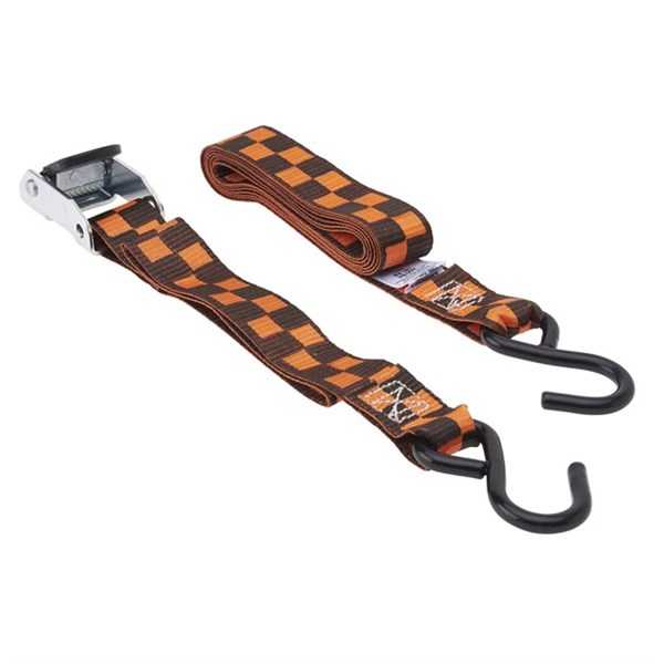 Tie-Down, Keeper, 1-1/4 in W, 8 ft L, Black/Orange, 400 lb, S-Hook End Fitting, 4/PK - 2