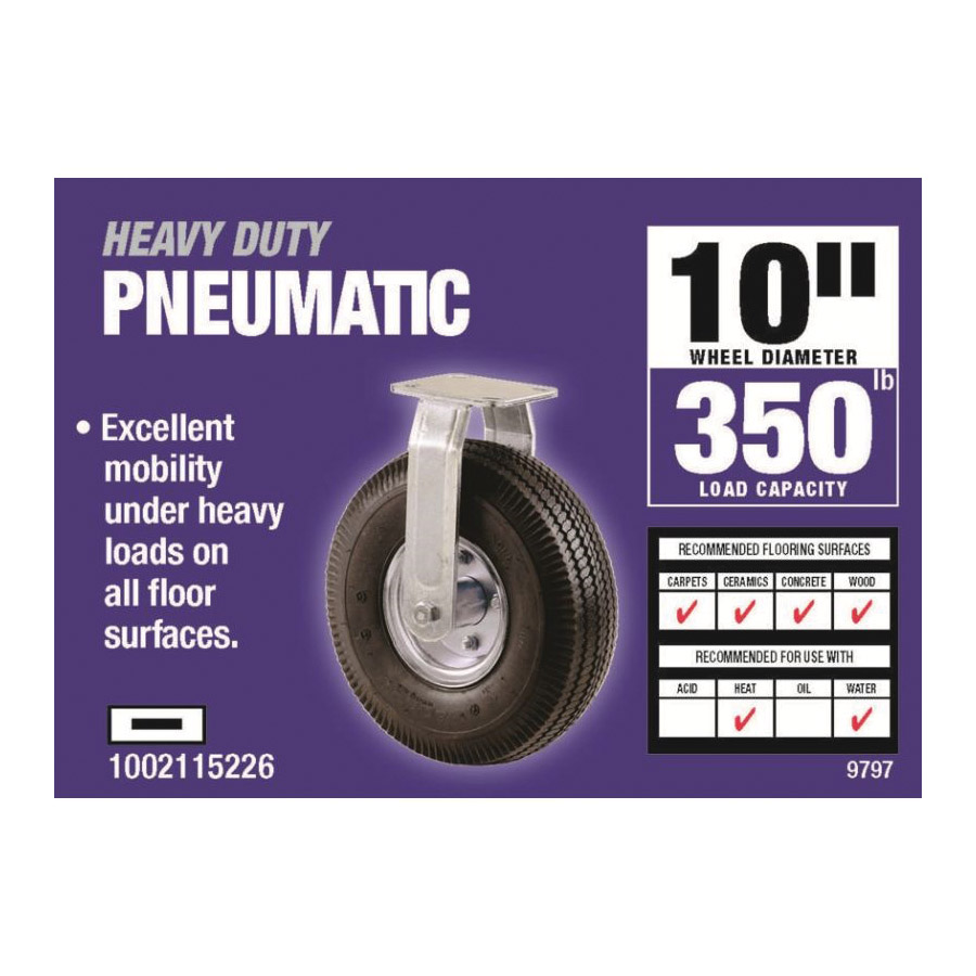 Rigid Caster, Shepherd Hardware, 10 in Dia Wheel, 3-1/2 in W Wheel, Rubber Wheel, Black, 350 lb - 2