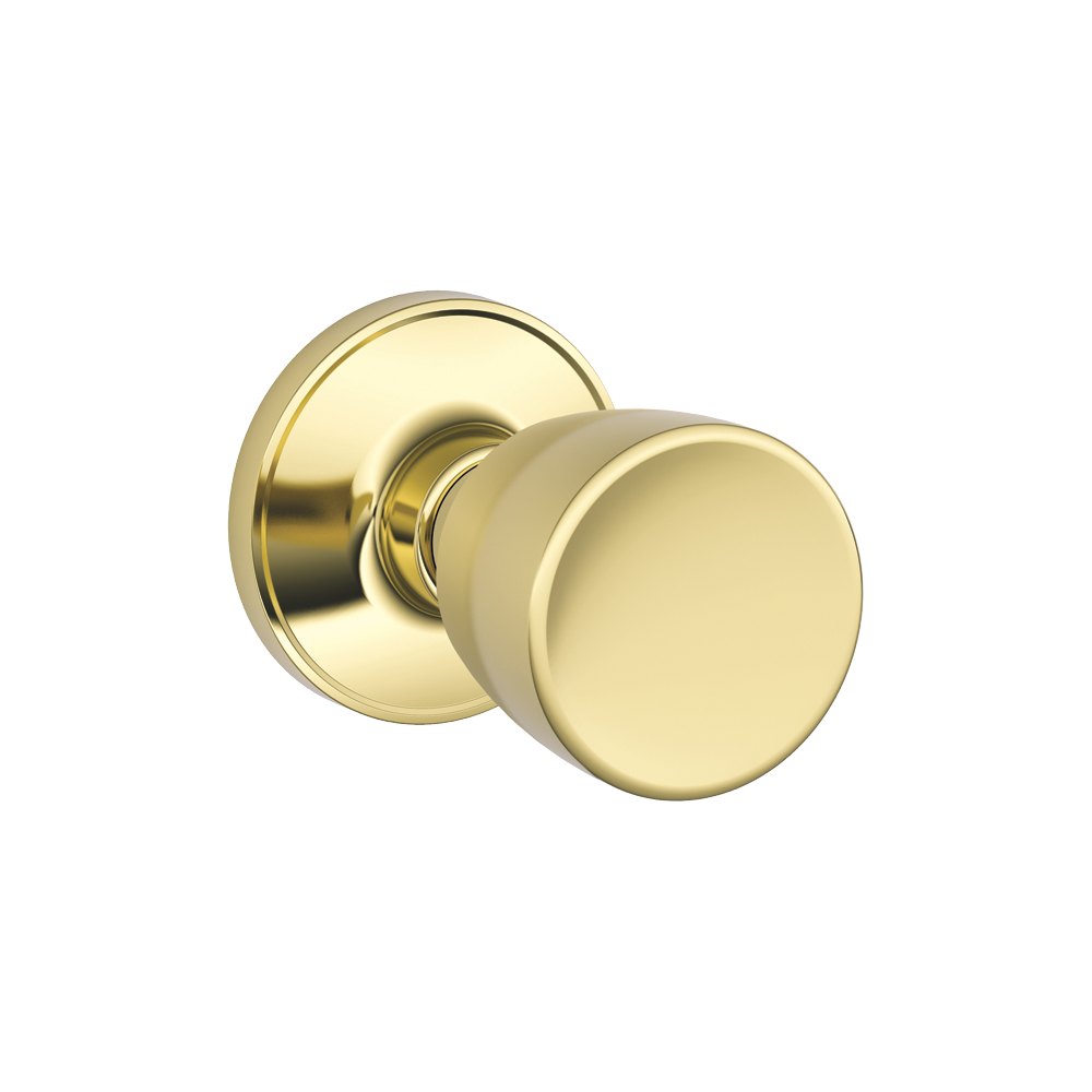 J Series J10 BYR 605 Passage Knob, Metal, Bright Brass, 2-3/8, 2-3/4 in Backset, 1-3/8 to 1-3/4 in Thick Door