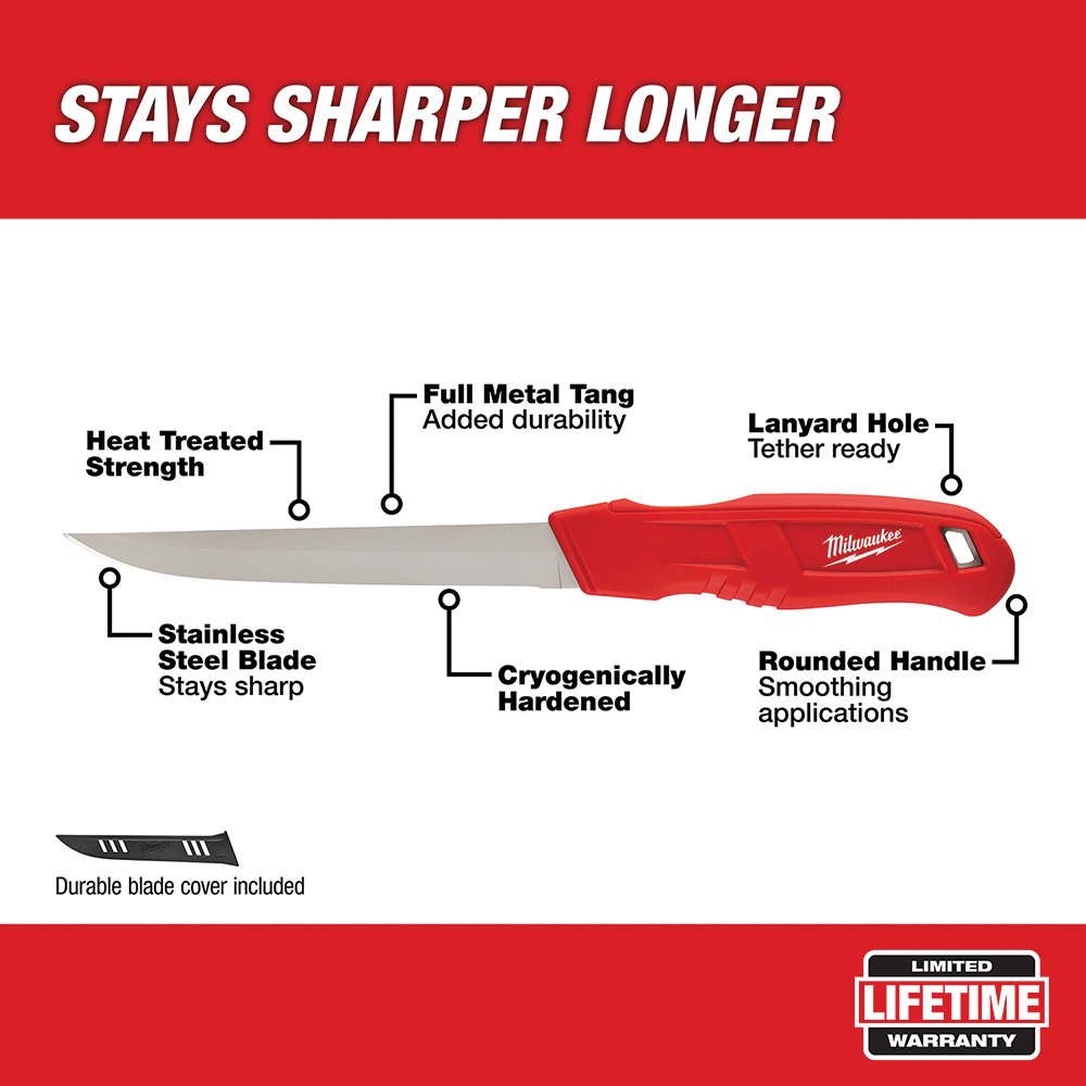 Milwaukee, Insulation Knife, 6 in L. Stainless Steel Blade, Round Red Handle - 2