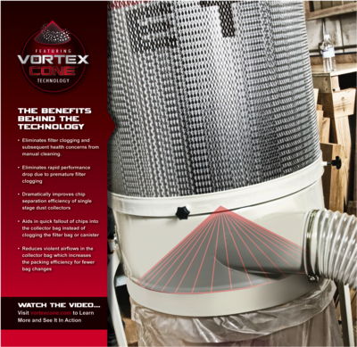 Dust Collector, Jet, 1100 CFM, 1.5HP 1PH 120/240V, 5-Micron Bag Filter Kit - 2