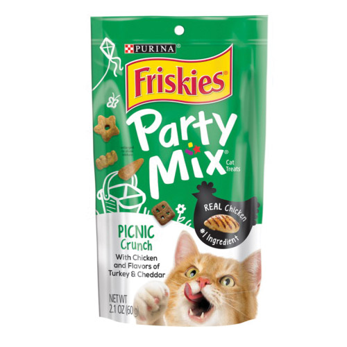 Party Mix 57442 Adult Cat Treat, Cheddar, Chicken, Turkey Flavor, 2.1 oz Pouch