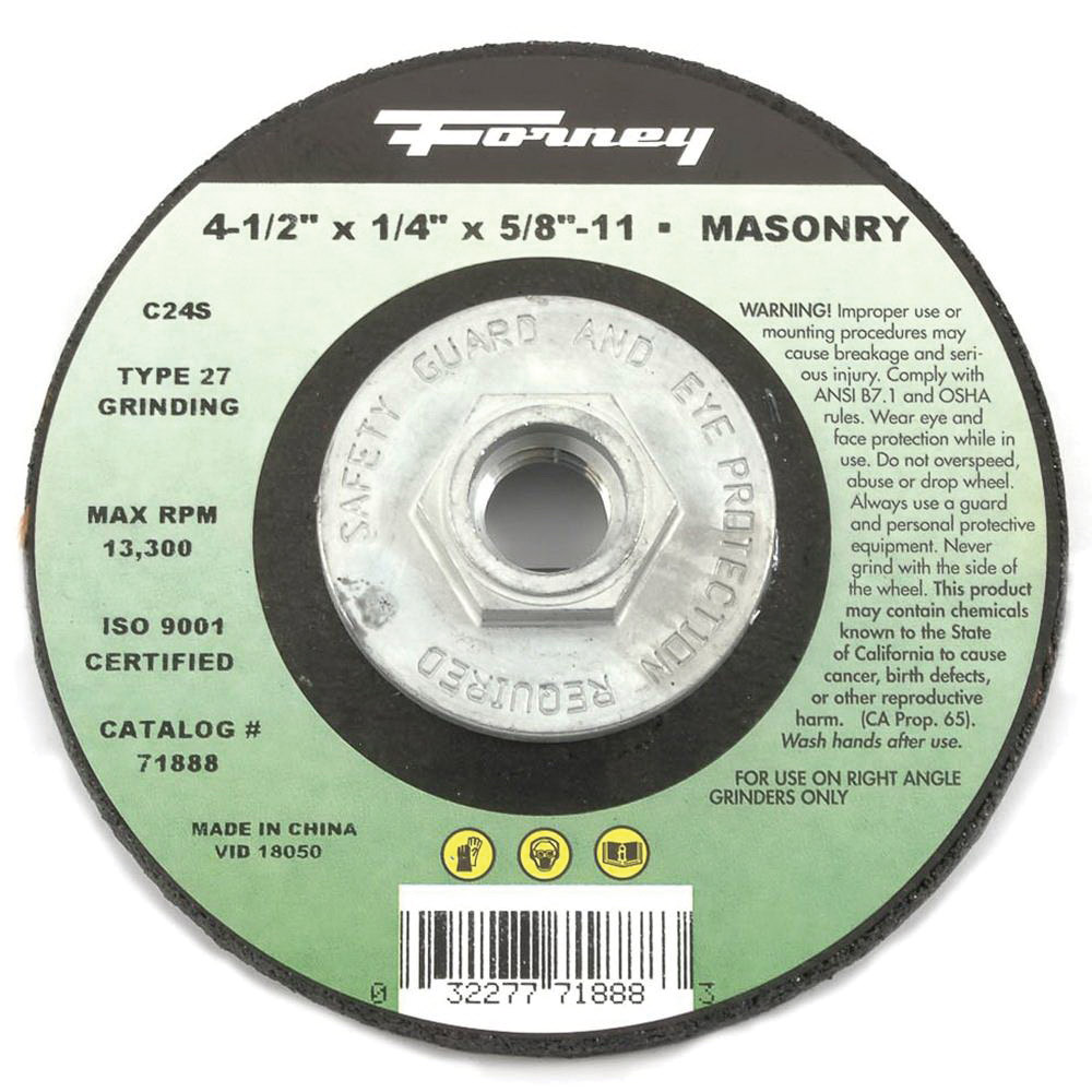 71888 Grinding Wheel, 4-1/2 in Dia, 1/4 in Thick, 5/8-11 Arbor, C24S-BF Grit, Silicon Carbide Abrasive