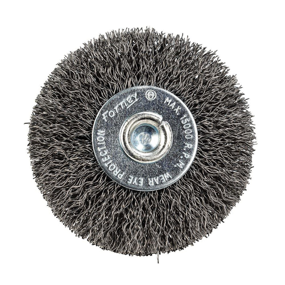 Forney 60015 Wire Wheel Brush, 2-1/2 in Dia, 1/4 in Arbor/Shank, Crimped Bristle, 0.012 in Dia Bristle
