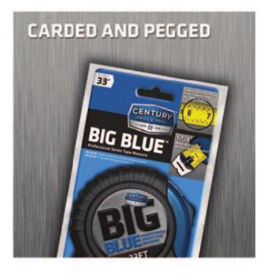 Big Blue Professional Series Tape Measure, Century Drill & Tool, 33 ft L, 1-1/4 in W, Rubber Case, Black/Blue Case - 5