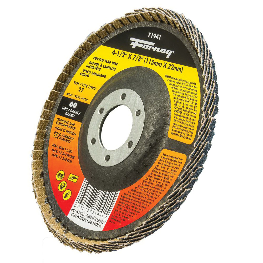 Forney 71941 Flap Disc, 4-1/2 in Dia, 7/8 in Arbor, 60 Grit - 2