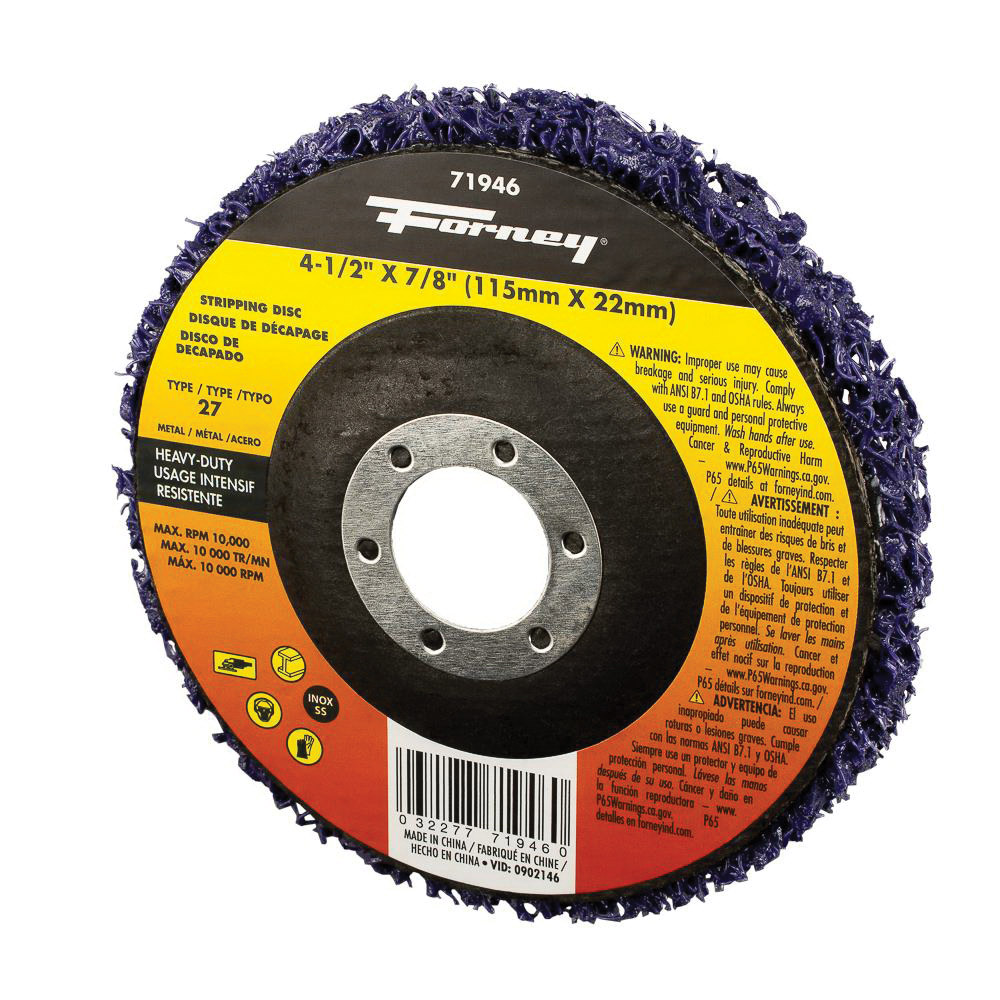 Forney 71946 Strip and Finish Disc, 4-1/2 in Dia, 7/8 in Arbor/Shank, Metal Bristle - 4