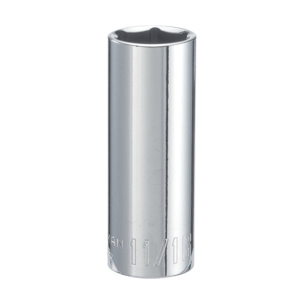 CMMT43336 Socket, 11/16 in Socket, 3/8 in Drive, 6-Point, Alloy Steel, Polished Chrome