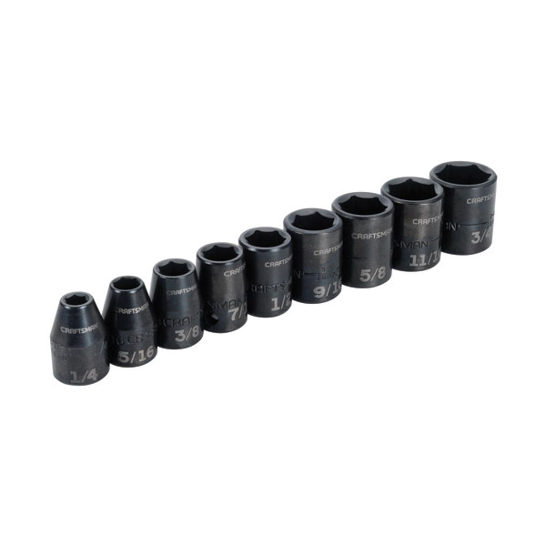 Socket Set, Craftsman, 3/8 and 1/2 in Drive, SAE, Chrome Vanadium Steel, Black Oxide, 9 pc - 2