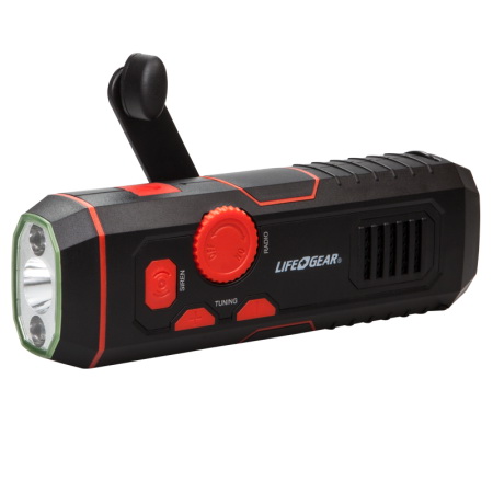 Storm Proof Series LG38-60675-RED Crank Radio Light, 480 mAh, Lithium-Ion Battery, LED Lamp, 30 Lumens, Black/Red