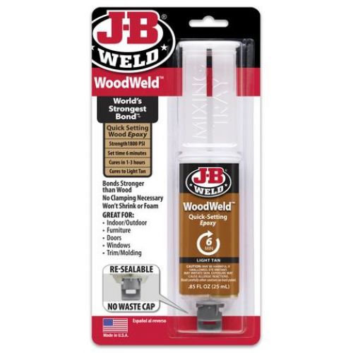 J-B Weld WOODWELD 50151 Epoxy Adhesive, Tan, Solid, 0.85 mL, Syringe