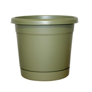 Southern Patio RR1212OG Planter, 13-5/8 in Dia, 11.4 in H, Dynamic Design, Polyresin, Olive Green, Gloss