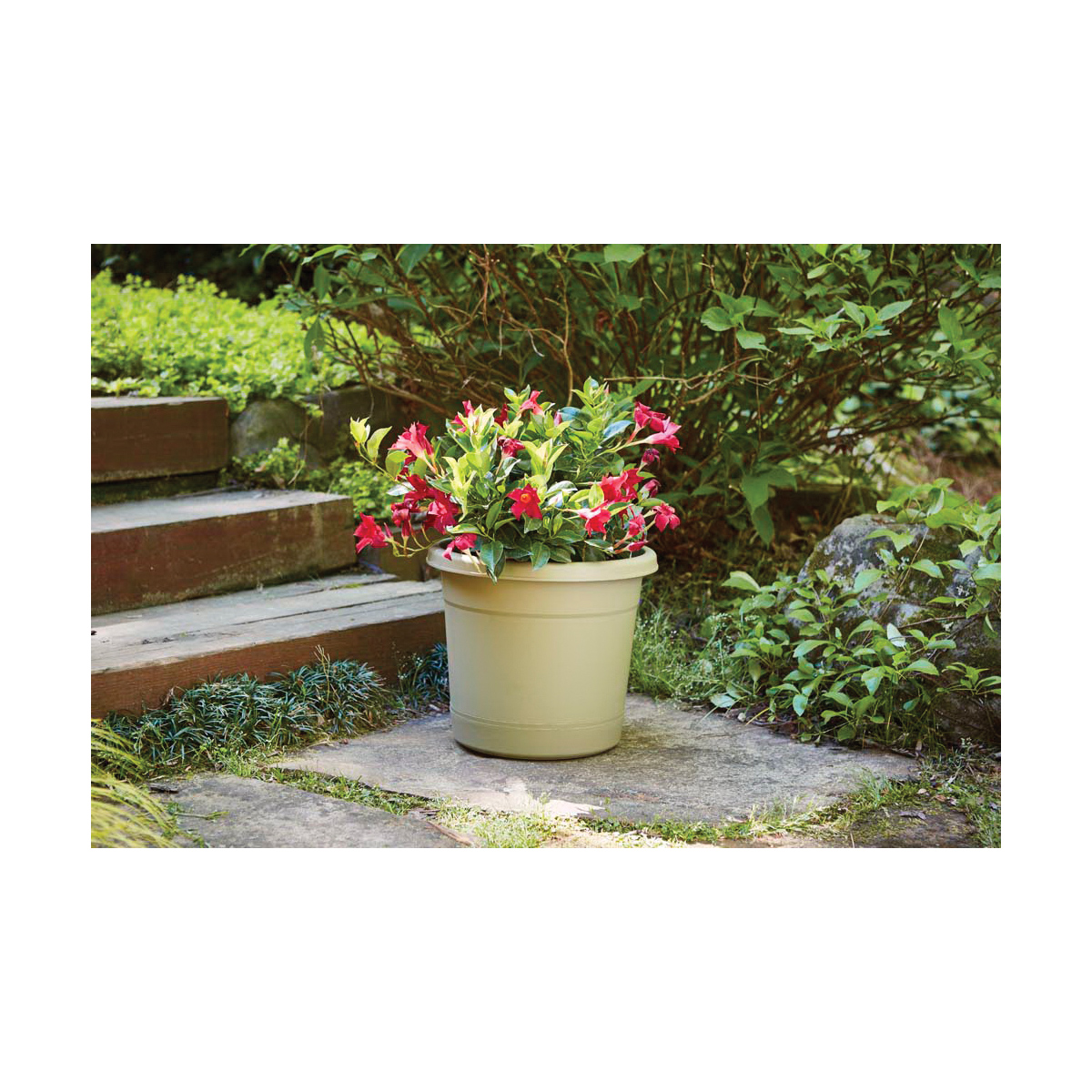 Southern Patio RR1212OG Planter, 13-5/8 in Dia, 11.4 in H, Dynamic Design, Polyresin, Olive Green, Gloss