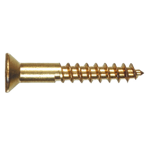 Wood Screw, Hillman, Brass, Slotted-Drive, Flat-Head, #4 x 1 in - 2