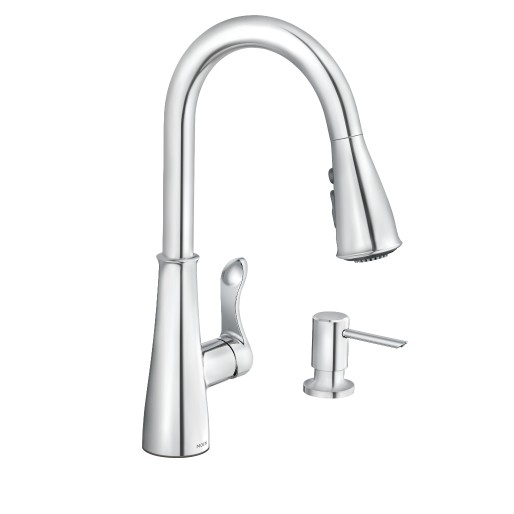 Moen Hadley Series 87245 Pull-Down Kitchen Faucet, 1.5 gpm, 1-Faucet Handle, 4-Faucet Hole, Metal, Chrome Plated