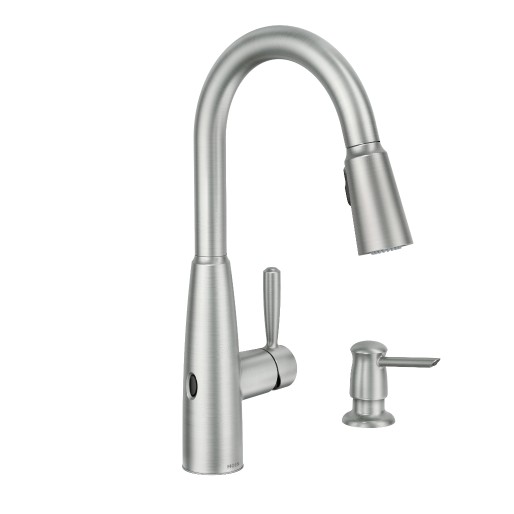 Sperry Motion Series 87696EWSRS Pull-Down Kitchen Faucet, 1.5 gpm, 1-Faucet Handle, 2-Faucet Hole, Metal