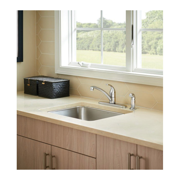 Moen Adler Series 87604 Kitchen Faucet, 1.5 gpm, 4-Faucet Hole, Brass/Metal, Chrome Plated, Deck Mounting, Lever Handle