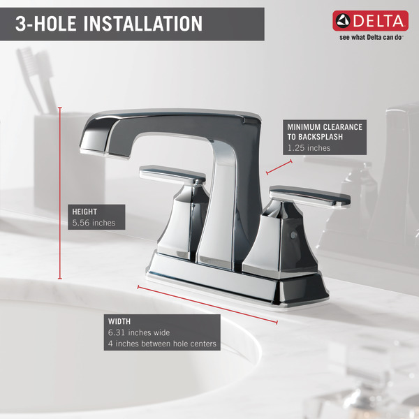 Delta Ashlyn Series 2564-MPU-DST Bathroom Faucet, 1.2 gpm, 2-Faucet Handle, 3-Faucet Hole, Brass/Metal, Chrome Plated - 4