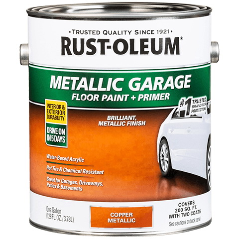 349355 Concrete Floor Paint, Water Base, Metallic Sheen, Copper, 1 gal, 200 sq-ft/gal Coverage Area