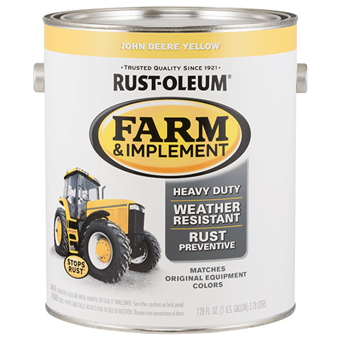 280175 Farm Equipment Paint, Oil Base, Gloss Sheen, JD Yellow, 1 gal, 520 sq-ft/gal Coverage Area