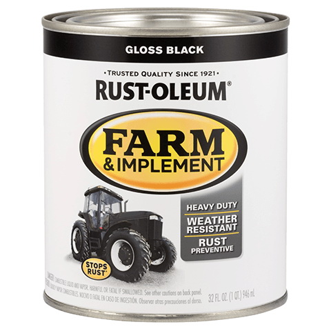 280104 Farm Equipment Paint, Oil Base, Gloss Sheen, Gloss Black, 1 qt, 130 sq-ft/qt Coverage Area