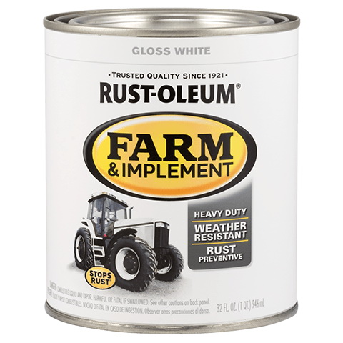 280105 Farm Equipment Paint, Oil Base, Gloss Sheen, Gloss White, 1 qt, 130 sq-ft/qt Coverage Area