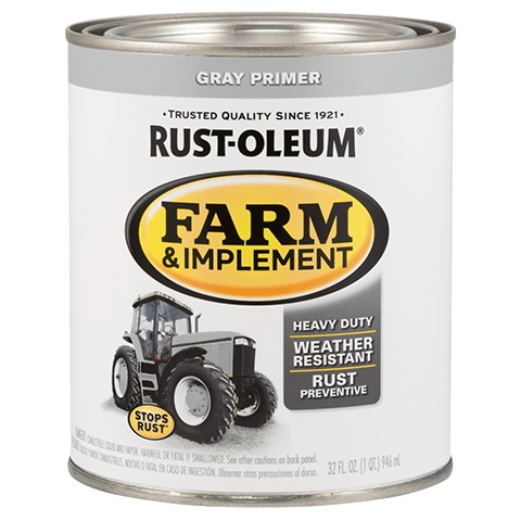 280106 Farm Equipment Paint, Oil Base, Gloss Sheen, Gray Primer, 1 qt, 130 sq-ft/qt Coverage Area
