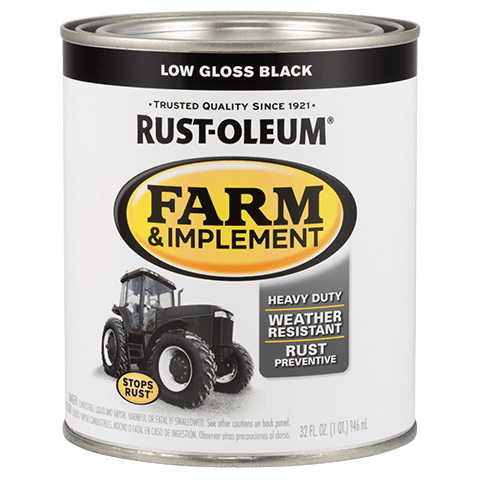 280107 Farm Equipment Paint, Oil Base, Gloss Sheen, Low Gloss Black, 1 qt, 130 sq-ft/qt Coverage Area