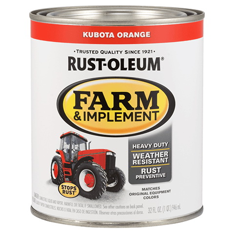 280159 Farm Equipment Paint, Oil Base, Gloss Sheen, Kubota Orange, 1 qt, 130 sq-ft/qt Coverage Area
