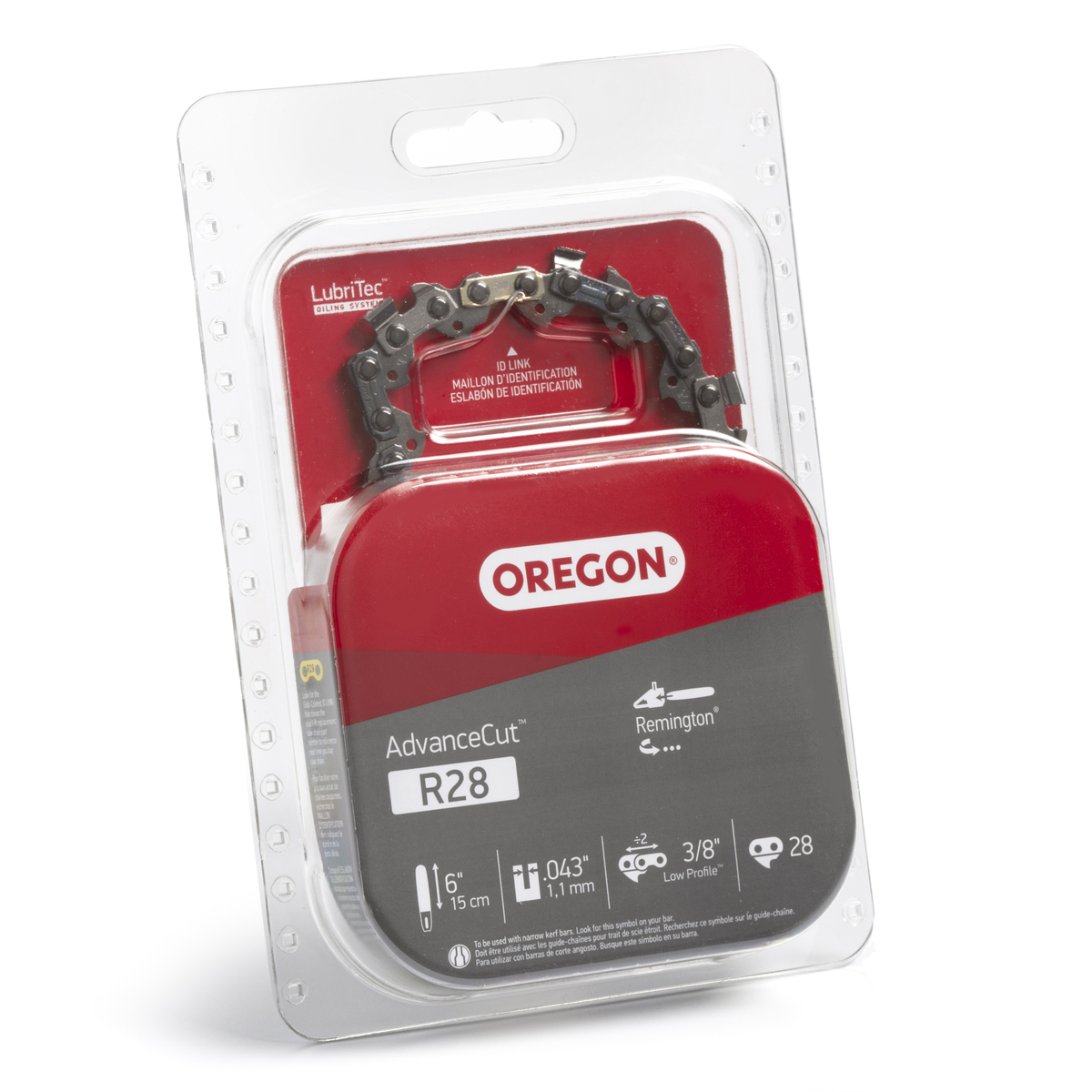 Chainsaw Chain, Oregon, 6 in L Bar, 0.043 in Gauge, 3/8 in TPI/Pitch, 28-Link - 2