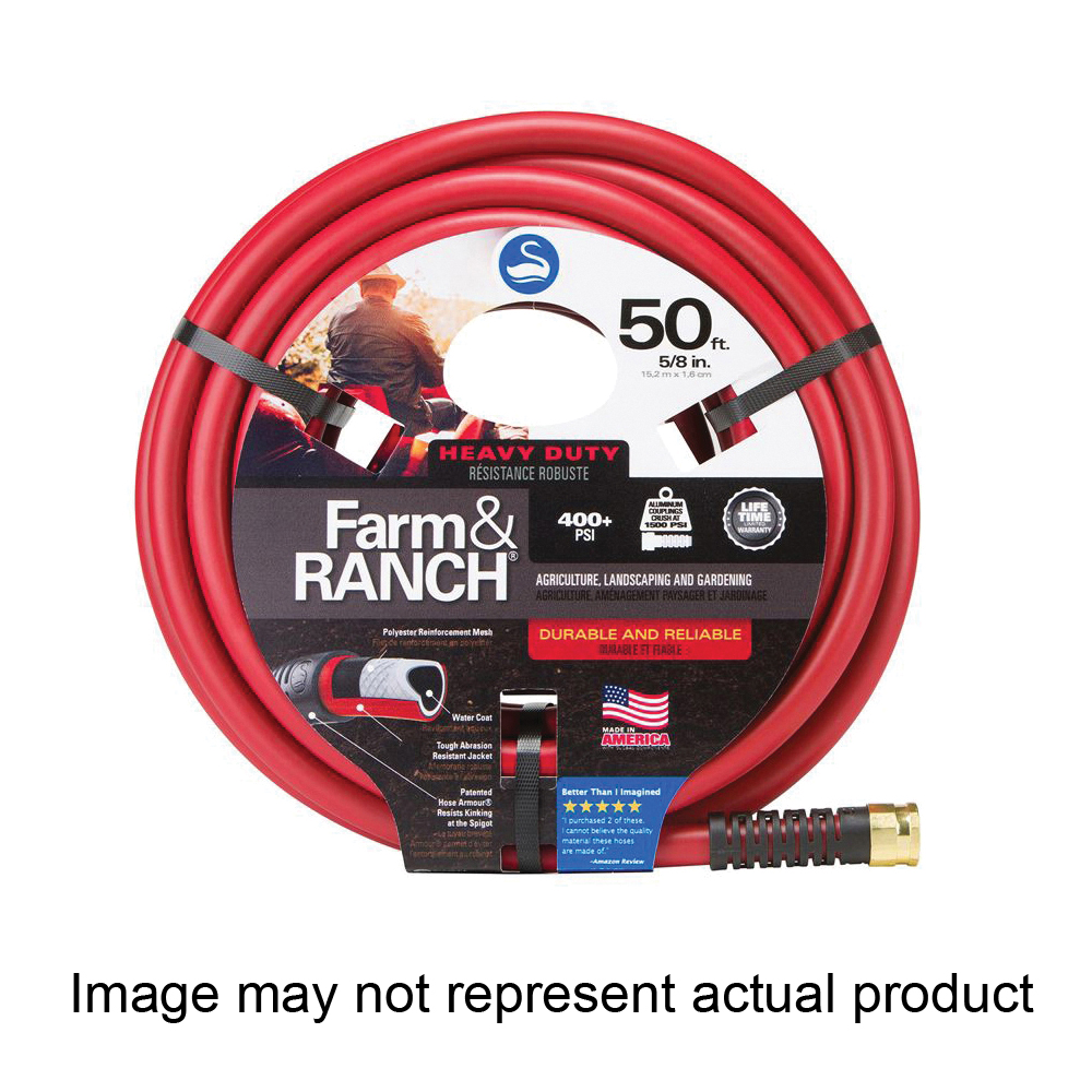 SNFR58100 Garden Hose, 5/8 in, 100 ft L, Female x Male, Polyester, Red