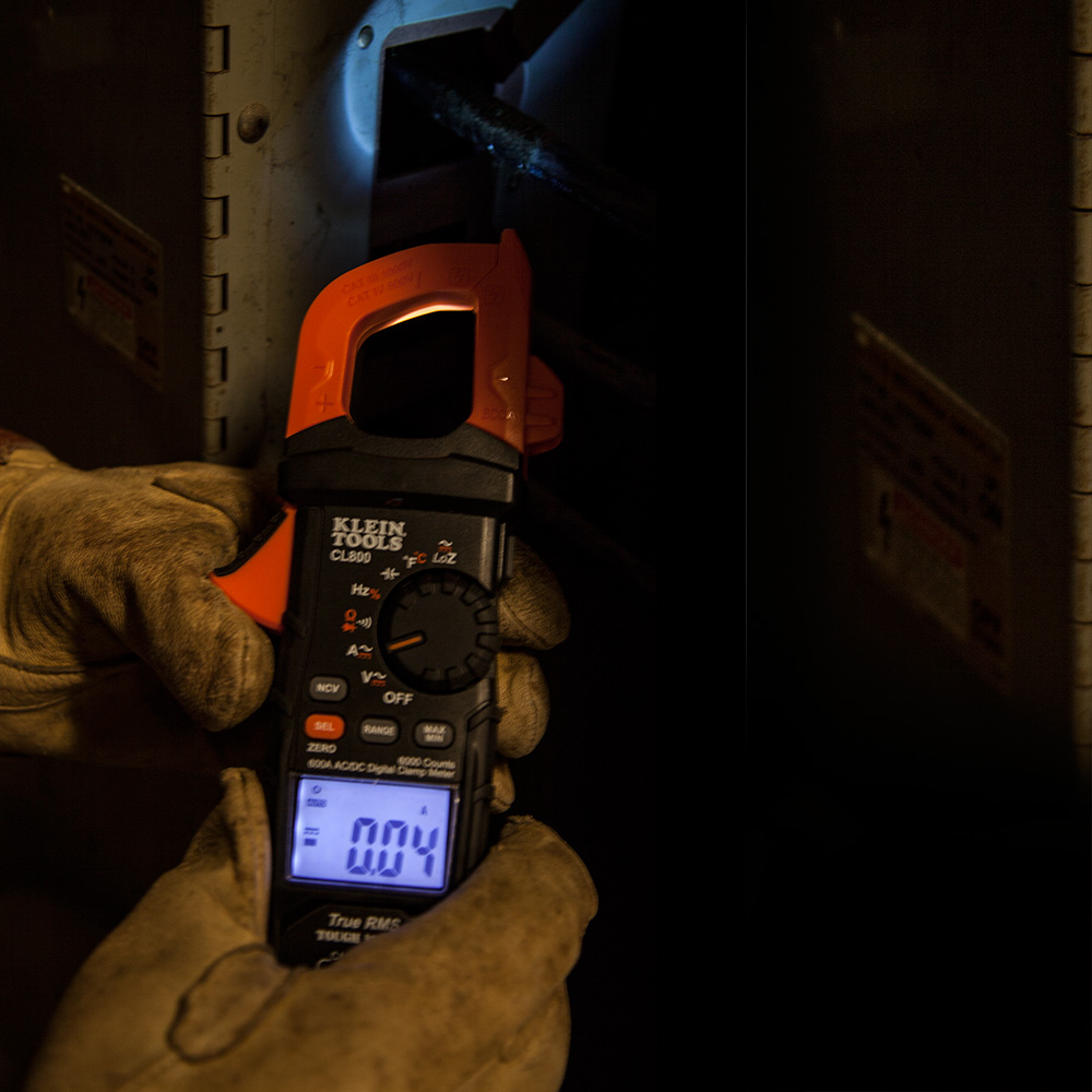Klein Tools CL800 Clamp Meter, 0 to 1000 V, 0 to 600 A, 1 Hz to 500 KHz, 0 to 60 MOhm, 0 to 6000 uF, -14 to 1000 deg F