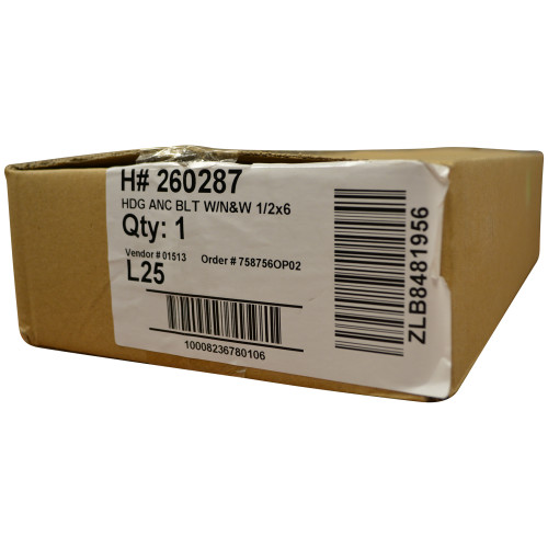 Anchor Bolt, Hillman, Nut & Washer, Hot Dipped, Galvanized, 1/2 in x 6 in - 5