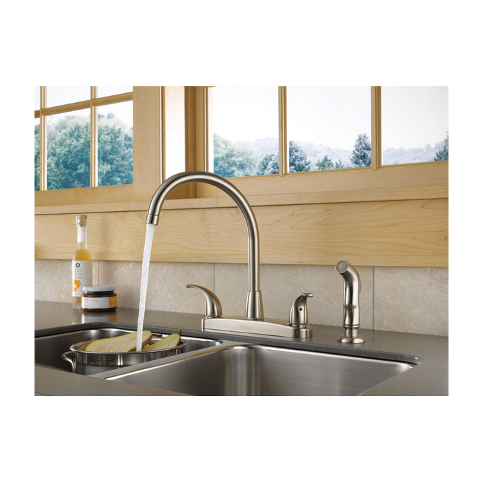 Peerless Tunbridge Series P299578LF-SS Kitchen Faucet, 1.8 gpm, Metal, Stainless, Deck Mounting, 8 in Faucet Centers