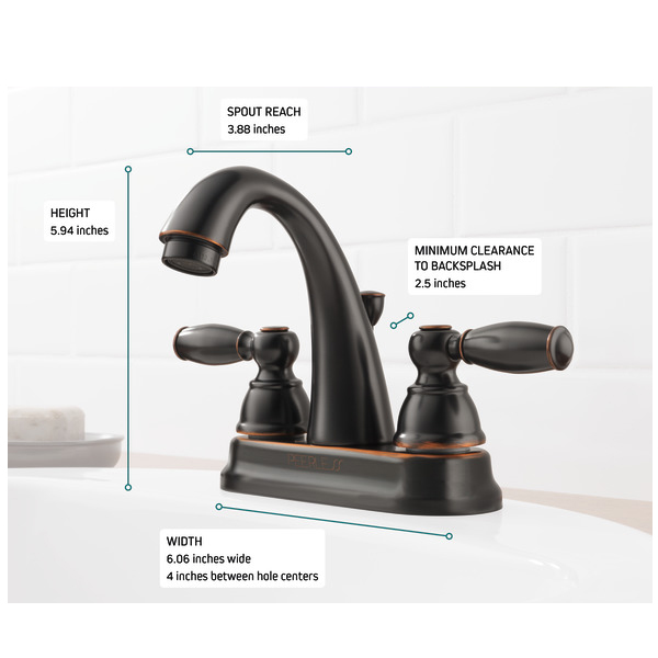 Peerless Claymore Series P299696LF-OB Bathroom Faucet, 1.2 gpm, 2-Handle, 3-Faucet Hole, Oiled Bronze