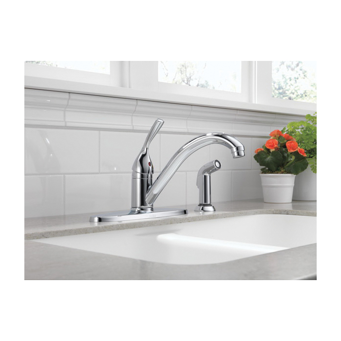 Delta Classic Series 400-SS-DST Kitchen Faucet, 1.8 gpm, 4-Faucet Hole, Metal, Stainless, Deck, 8 in Faucet Centers