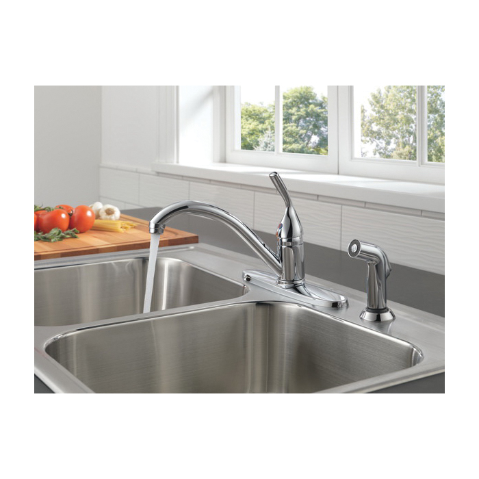 Delta Classic Series 400-SS-DST Kitchen Faucet, 1.8 gpm, 4-Faucet Hole, Metal, Stainless, Deck, 8 in Faucet Centers