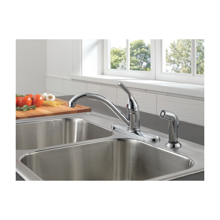 Delta Classic Series 400-SS-DST Kitchen Faucet, 1.8 gpm, 4-Faucet Hole, Metal, Stainless, Deck, 8 in Faucet Centers