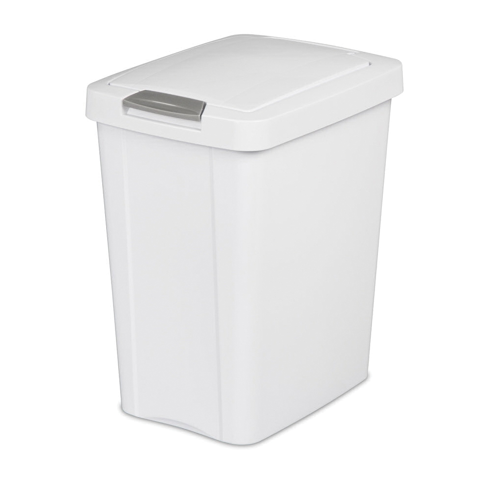 Sterilite TouchTop 10438004 Waste Basket, 7.5 gal Capacity, Plastic, White, 17-3/4 in H