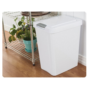 Sterilite TouchTop 10438004 Waste Basket, 7.5 gal Capacity, Plastic, White, 17-3/4 in H