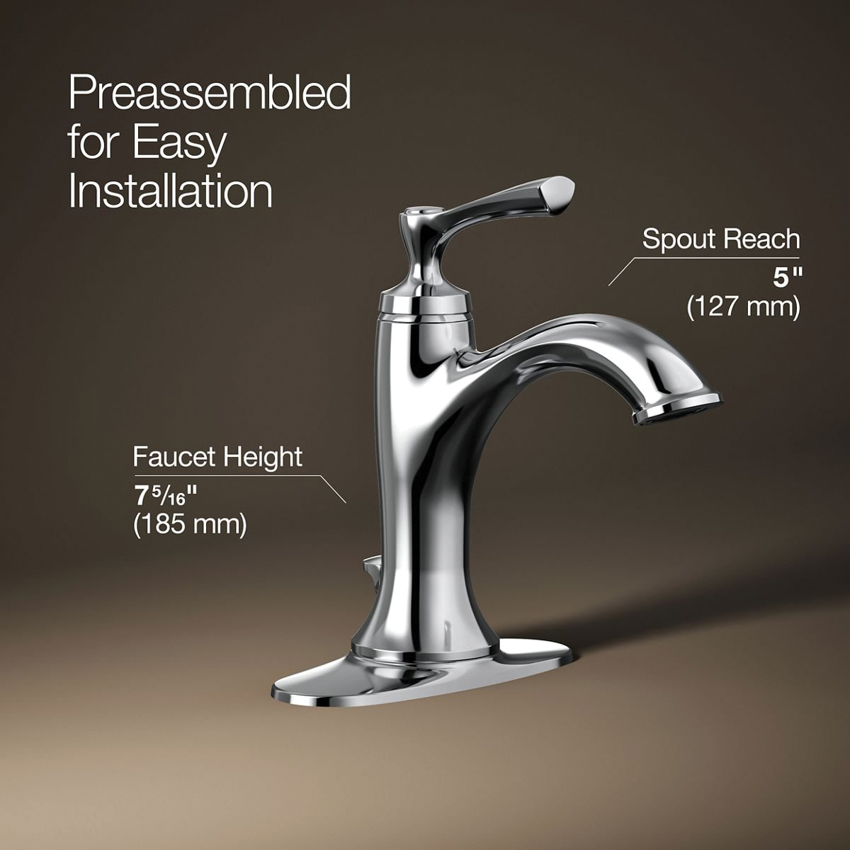 Kohler Elliston Series R72782-4D1-CP Bathroom Faucet, 1.5 gpm, 1-Faucet Handle, Metal, Chrome-Plated, Lever Handle, Yes - 4