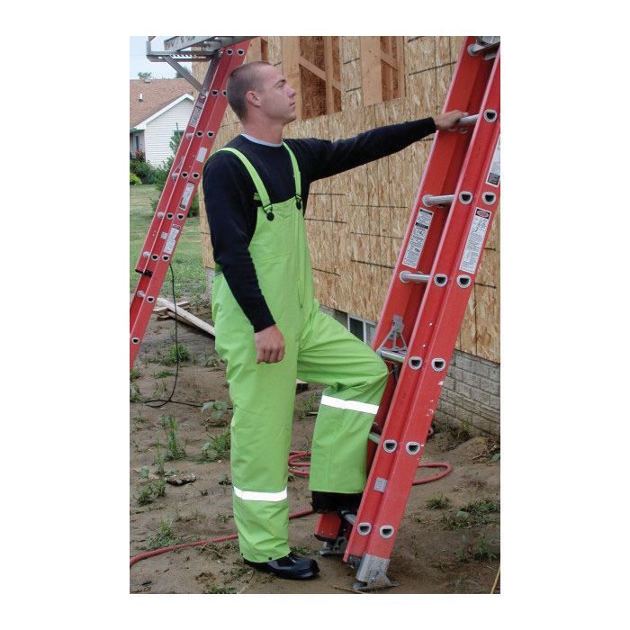 Hi-Vis Bib Overalls, Boss, PVC Coated Polyester, 35 mil, Fluorescent Green, Size 2XL - 1