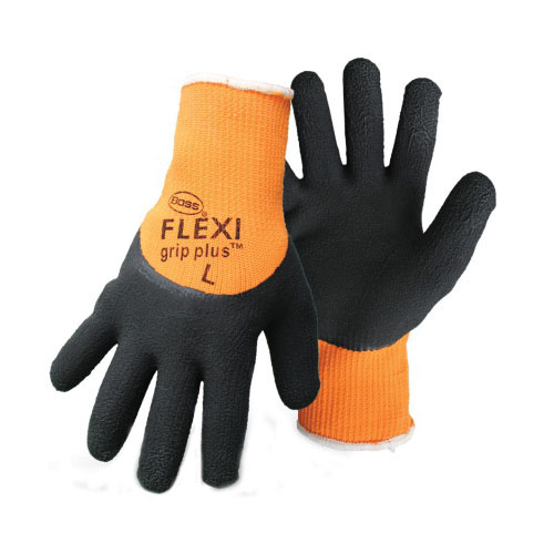 FLEXI GRIP PLUS 7842L Coated Gloves, L, Knit Wrist Cuff, Latex Coating, Polyester Glove, Orange