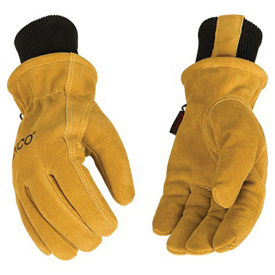 350HKP-L Gloves, Men's, L, Keystone Thumb, Knit Wrist Cuff, Cowhide Leather, Gold