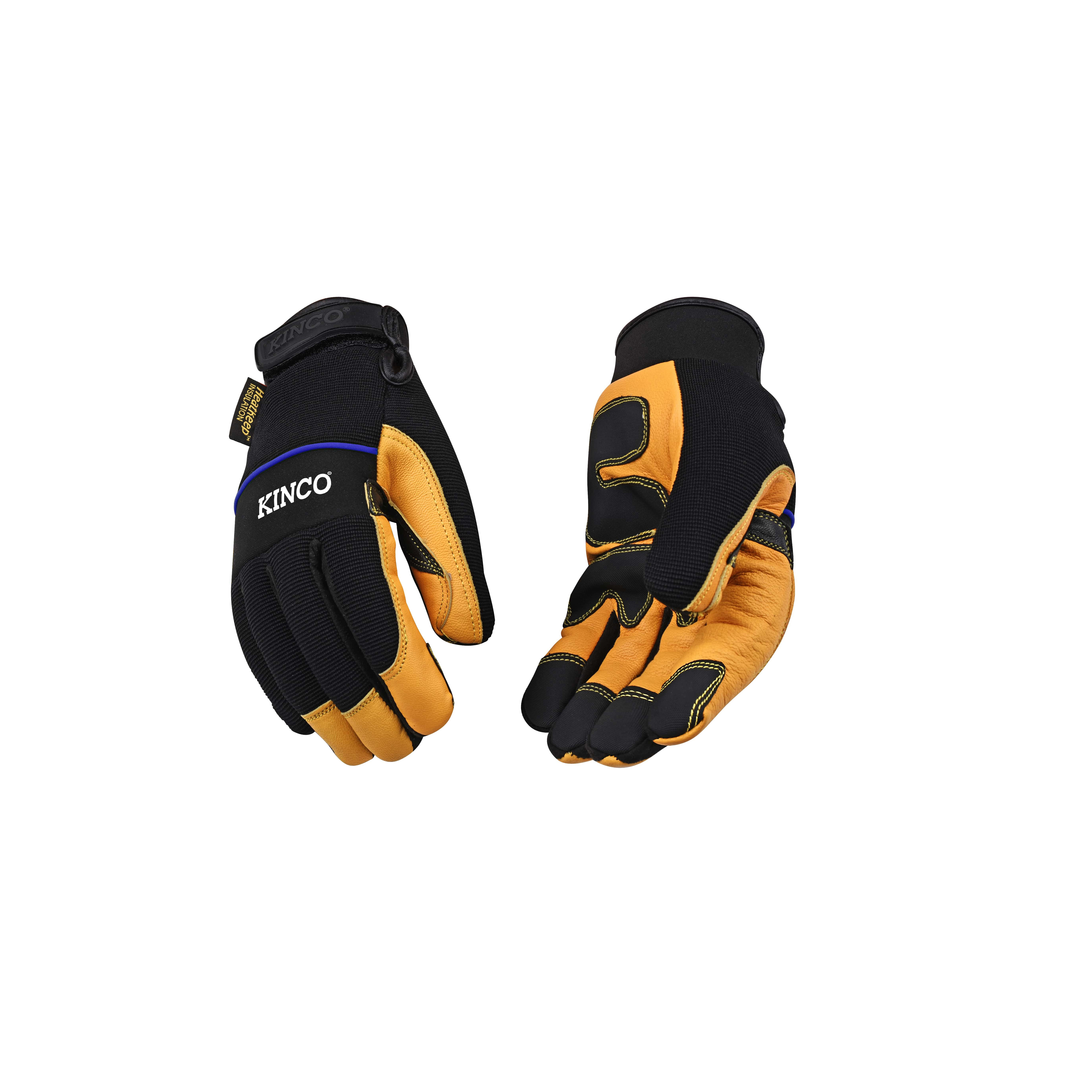 102HK-L Safety Gloves, Men's, L, Wing Thumb, Hook and Loop Cuff, Polyester/Spandex Back, Gold