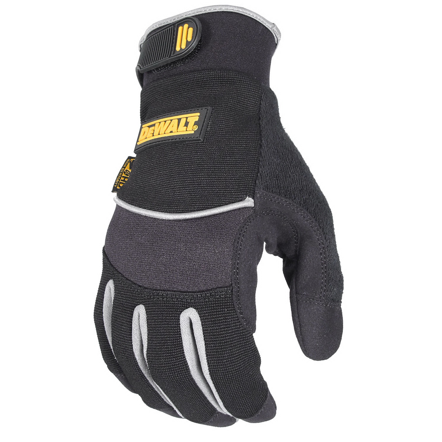DEWALT DPG200M Utility Gloves, M, Hook-and-Loop Cuff, Synthetic Leather, Black