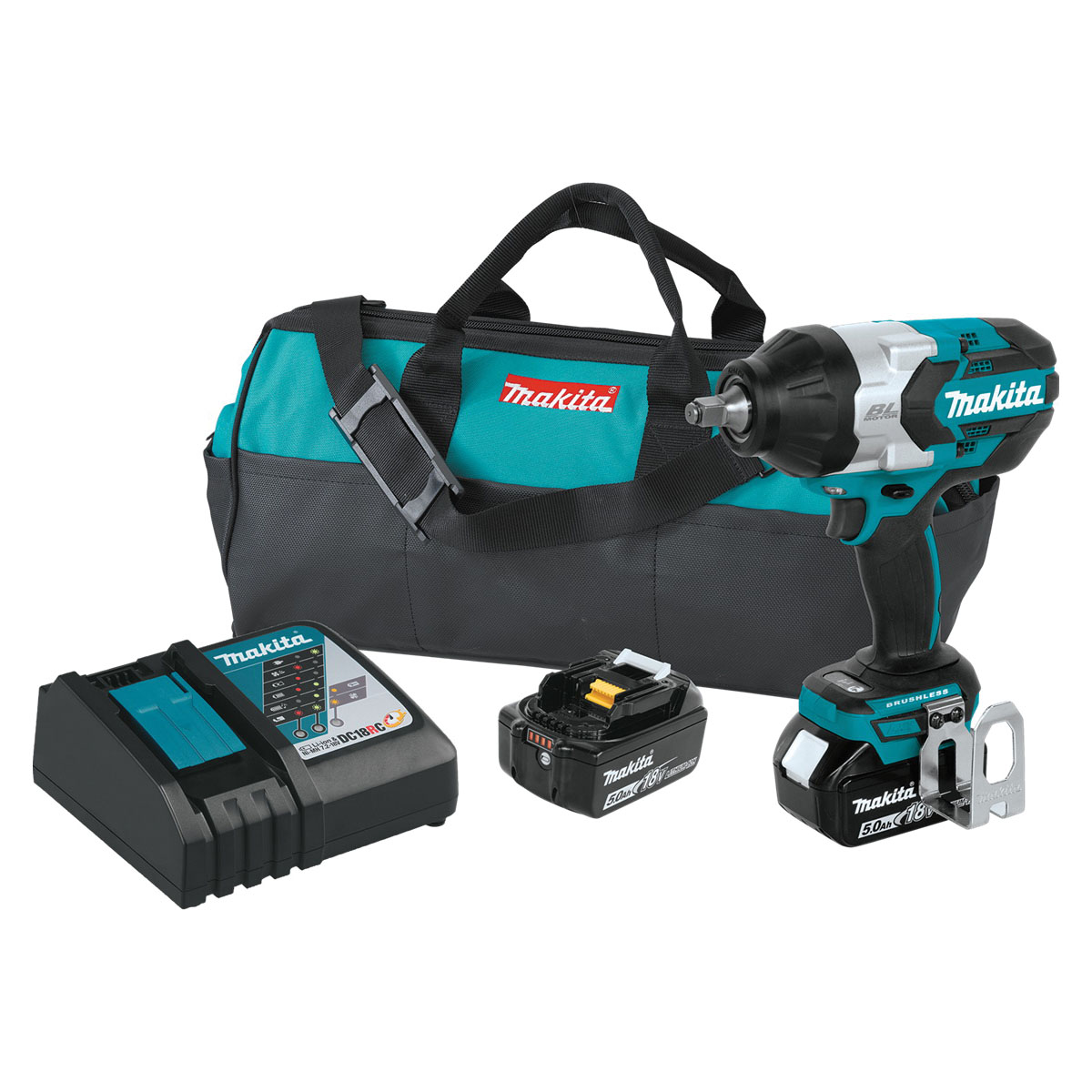Makita XWT08T Impact Wrench Kit with Friction Ring Anvil, Battery Included, 18 V, 5 Ah, 1/2 in Drive, Square Drive