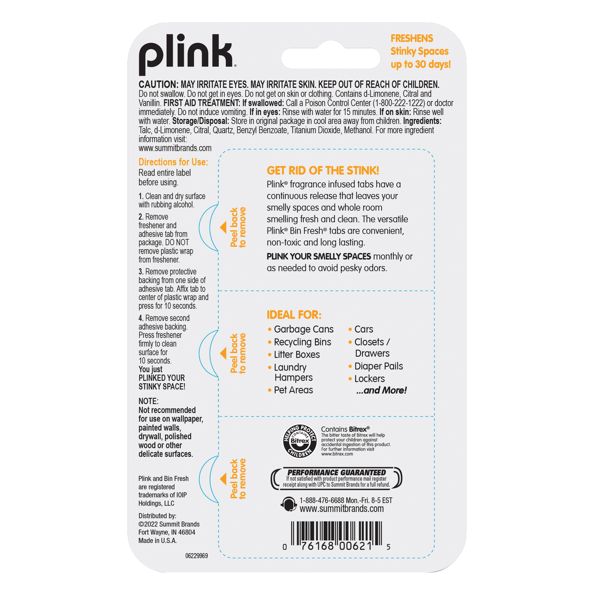 Plink PBF12T Bin Fresh Odor Eliminator, 2.01 oz, Tablet, Fresh Lemon - 2
