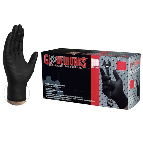 GWBN46100 Heavy-Duty Disposable Gloves, L, Nitrile, Powder-Free, Black, 9-1/2 in L